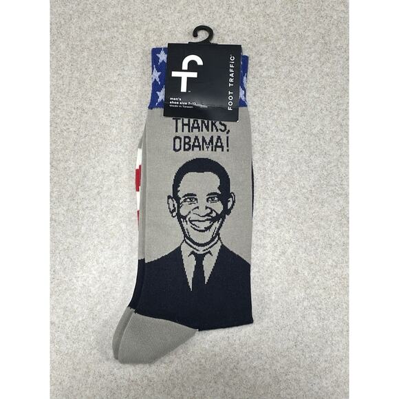 NWT FOOT TRAFFIC Mens Socks-Former President Obama Shoe Size 7-12 THANKS, OBAMA! - Picture 1 of 5